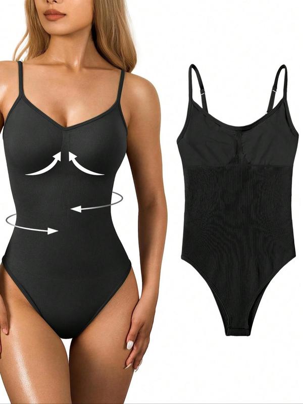 Women's Solid Adjustable Strap Cami Sports Bodysuit, Casual Comfy Open Crotch Design Sleeveless Bodycon Tummy Control Bodysuit for Daily Wear, Ladies Sportswear for All Seasons
